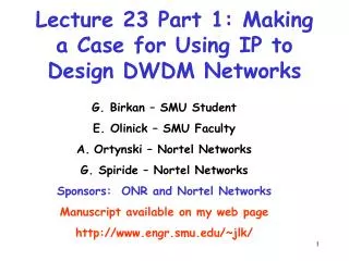 Lecture 23 Part 1: Making a Case for Using IP to Design DWDM Networks