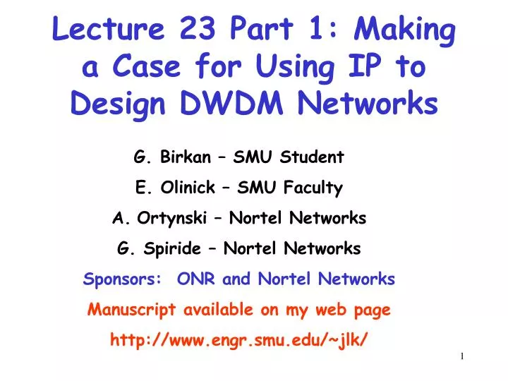 lecture 23 part 1 making a case for using ip to design dwdm networks