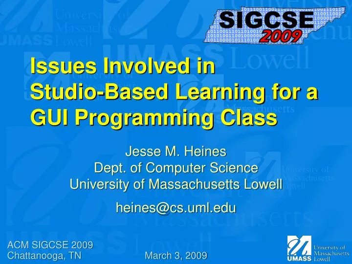 issues involved in studio based learning for a gui programming class
