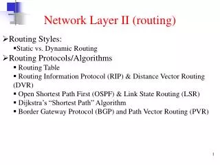 Network Layer II (routing)