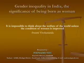 Gender inequality in India, the significance of being born as woman