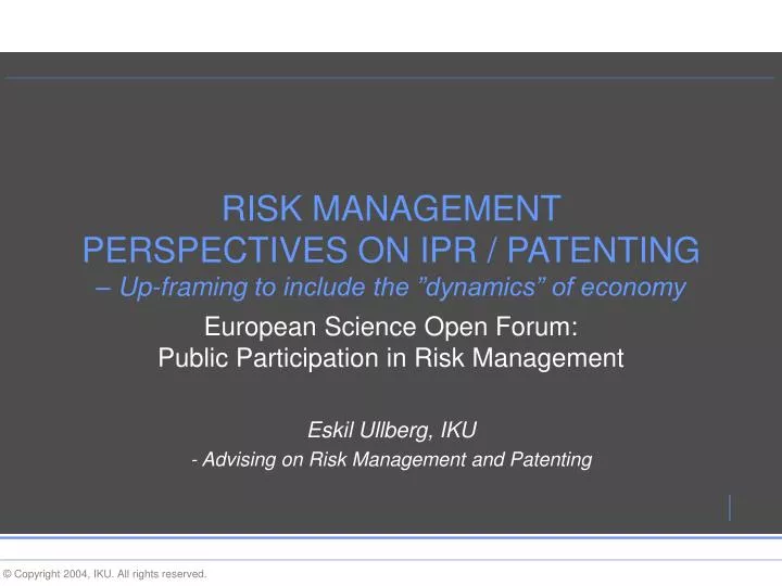 risk management perspectives on ipr patenting up framing to include the dynamics of economy