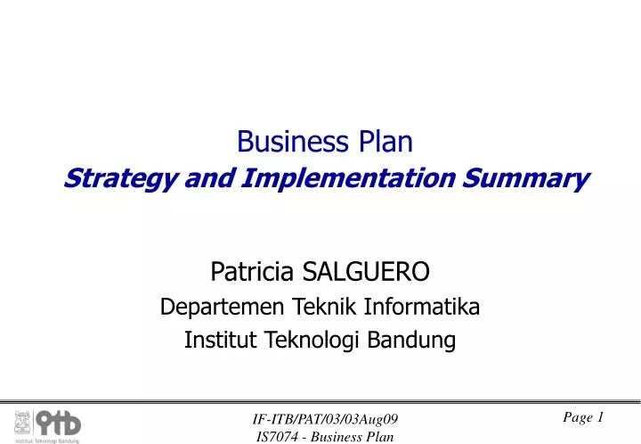 business plan strategy and implementation summary