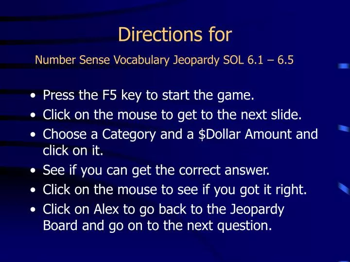 directions for number sense vocabulary jeopardy sol 6 1 6 5