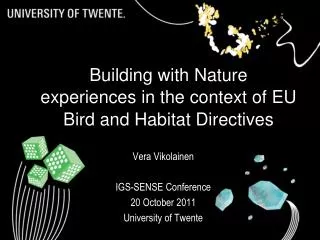 Building with Nature experiences in the context of EU Bird and Habitat Directives