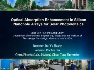 Optical Absorption Enhancement in Silicon Nanohole Arrays for Solar Photovoltaics