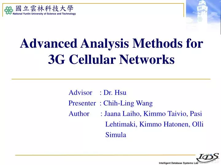 advanced analysis methods for 3g cellular networks