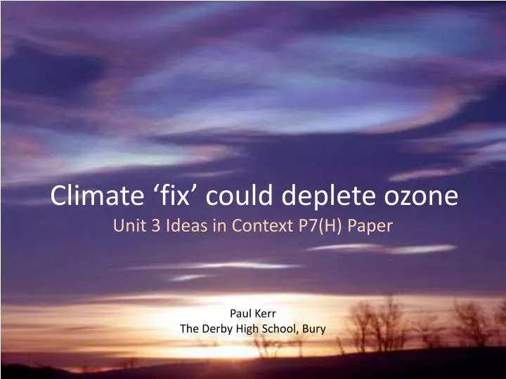 climate fix could deplete ozone