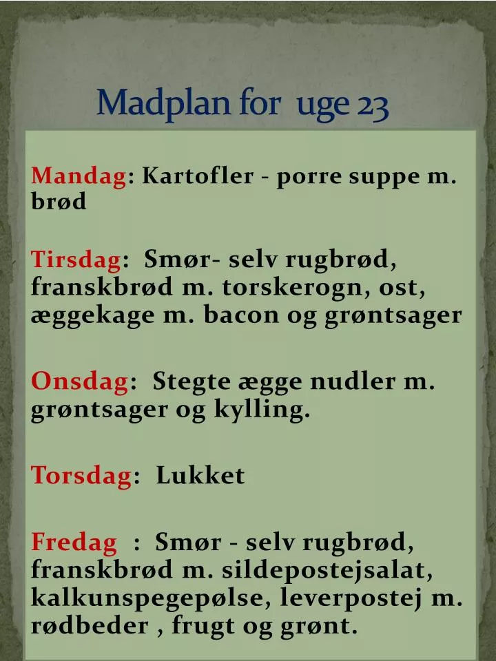 madplan for uge 23