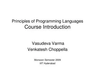 Principles of Programming Languages Course Introduction