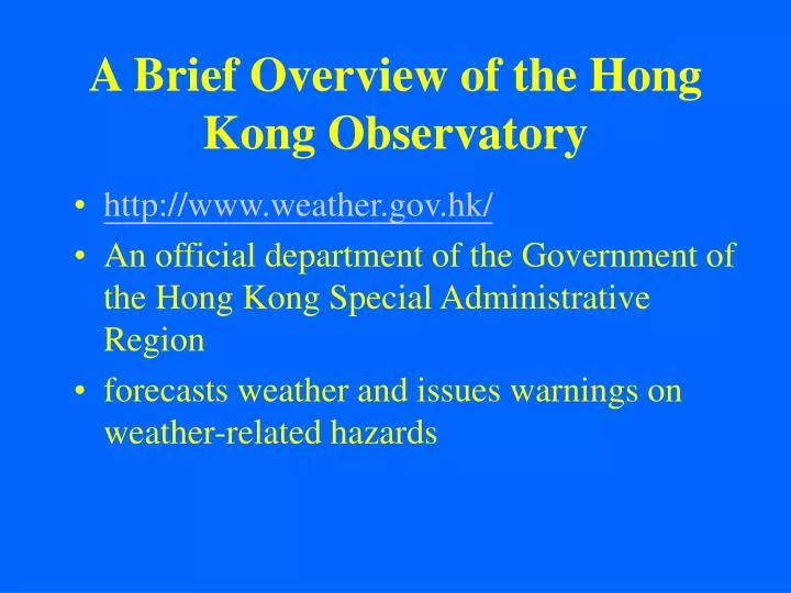 a brief overview of the hong kong observatory
