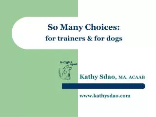 So Many Choices: for trainers &amp; for dogs