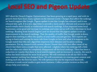 Local SEO and Pigeon Update