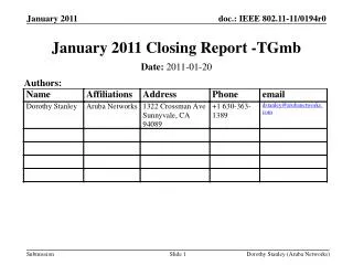 January 2011 Closing Report -TGmb