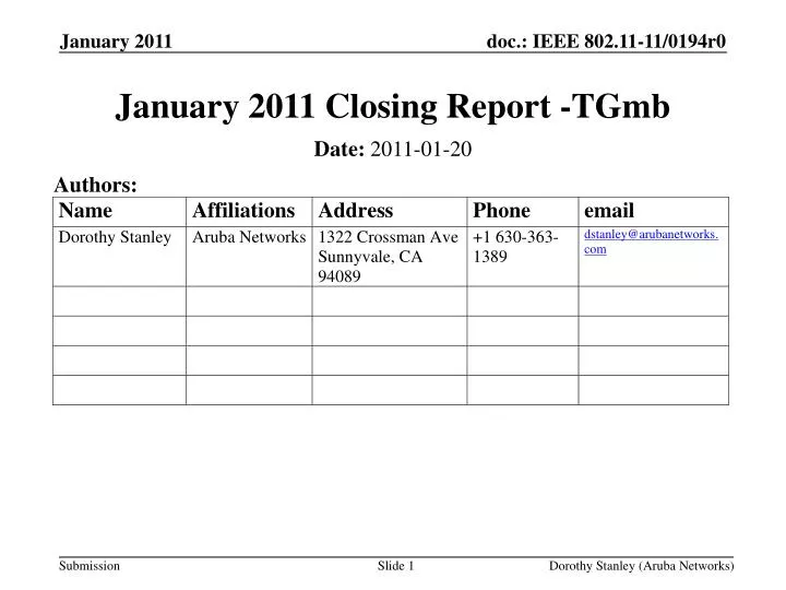 january 2011 closing report tgmb