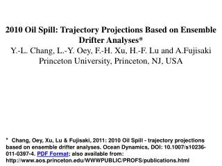 2010 Oil Spill: Trajectory Projections Based on Ensemble Drifter Analyses*