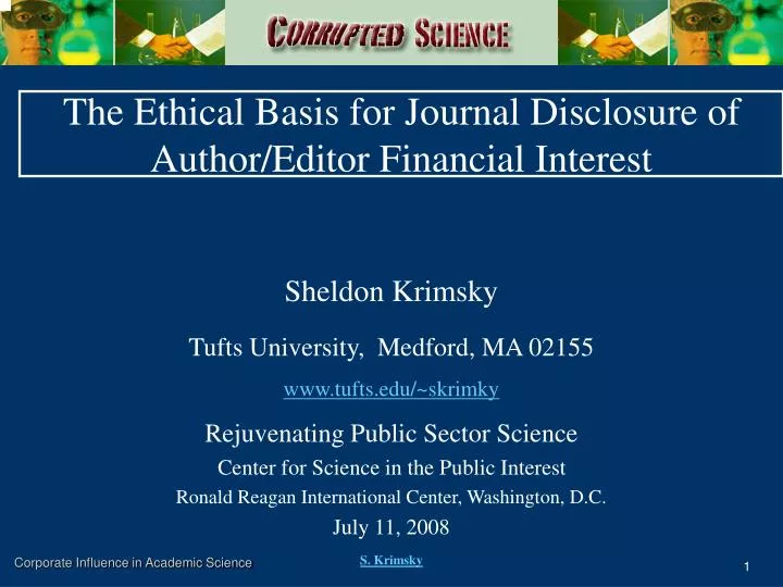 the ethical basis for journal disclosure of author editor financial interest