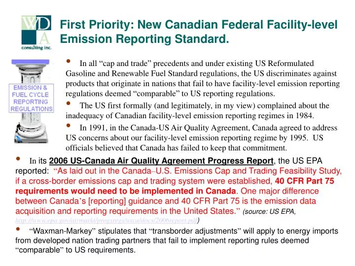 first priority new canadian federal facility level emission reporting standard