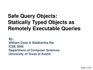 Safe Query Objects: Statically Typed Objects as Remotely Executable Queries