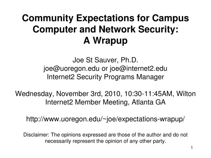 community expectations for campus computer and network security a wrapup