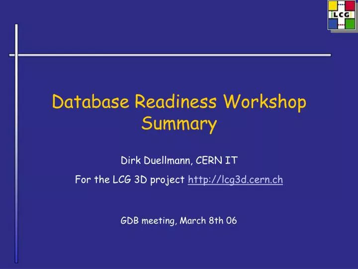 database readiness workshop summary