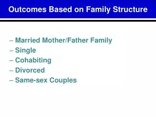 Married Mother/Father Family Single Cohabiting Divorced Same-sex Couples