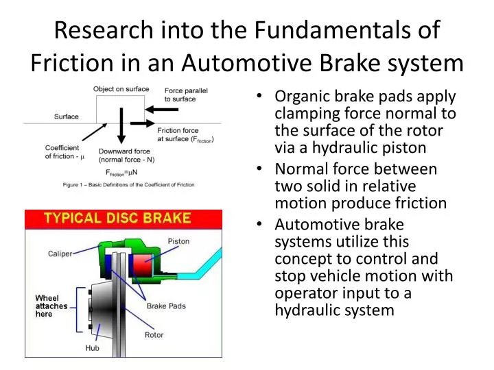research into the fundamentals of friction in an automotive brake system