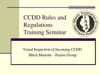 CCDD Rules and Regulations Training Seminar