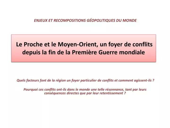 le proche et le moyen orient un foyer de conflits depuis la fin de la premi re guerre mondiale