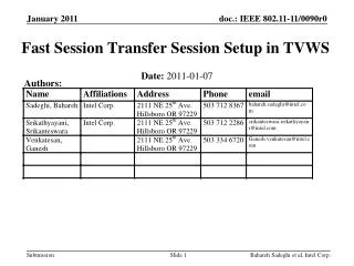 Fast Session Transfer Session Setup in TVWS