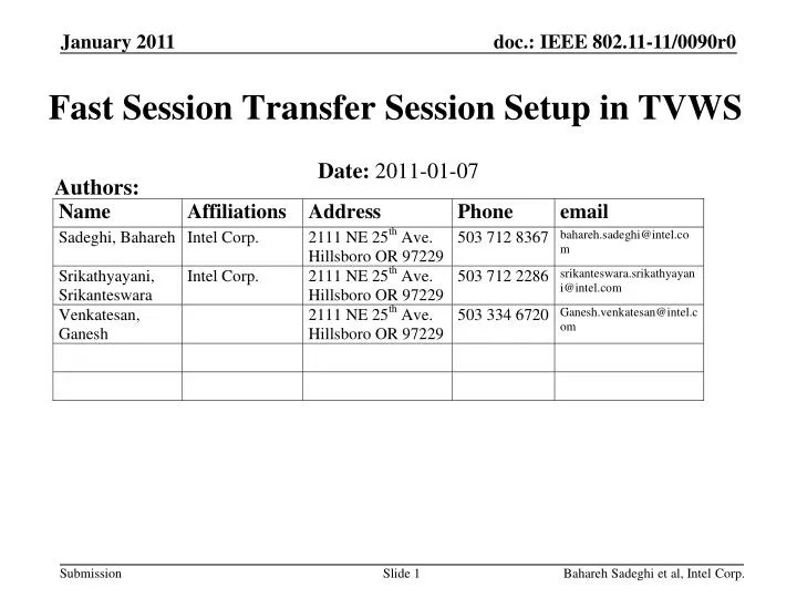 fast session transfer session setup in tvws