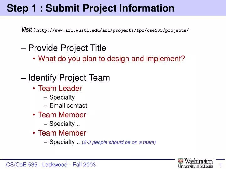 step 1 submit project information
