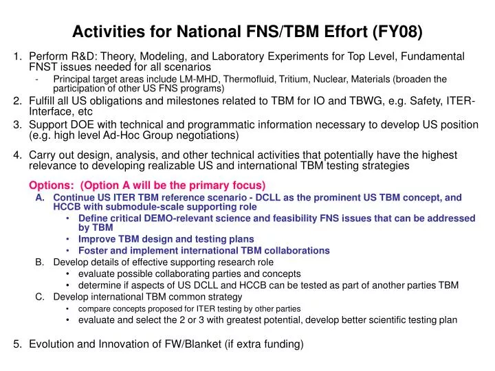 activities for national fns tbm effort fy08
