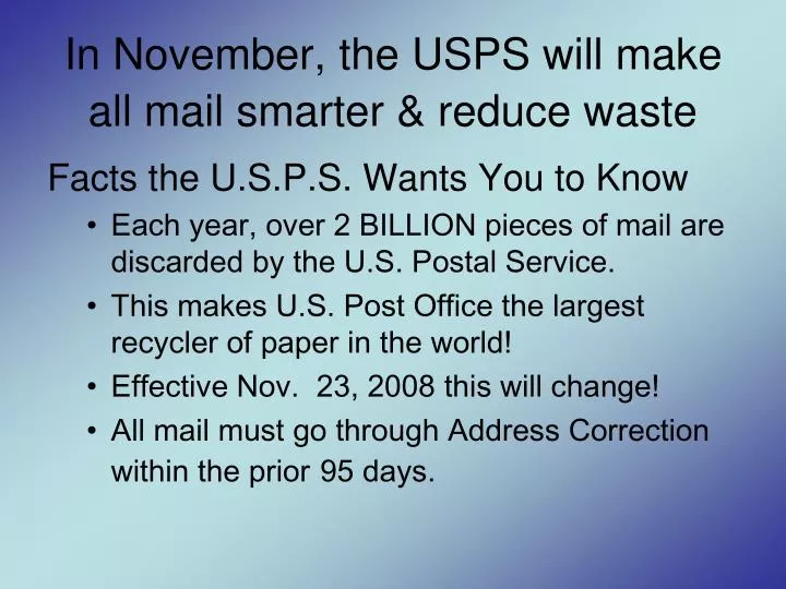 in november the usps will make all mail smarter reduce waste