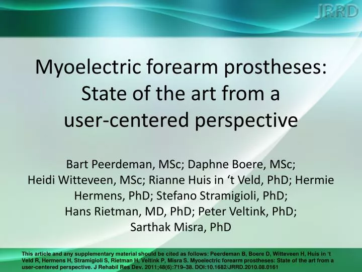 myoelectric forearm prostheses state of the art from a user centered perspective