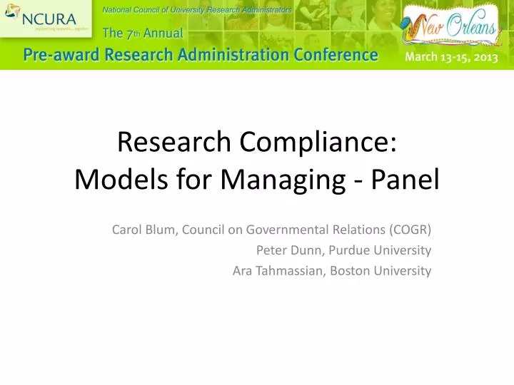 research compliance models for managing panel