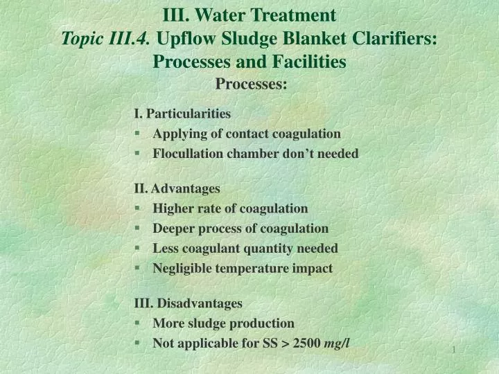 iii water treatment topic iii 4 upflow sludge blanket clarifiers processes and facilities