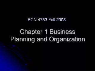 Chapter 1 Business Planning and Organization