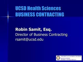 UCSD Health Sciences BUSINESS CONTRACTING