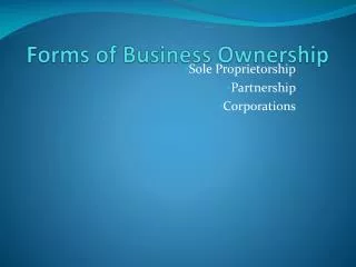 Forms of Business Ownership