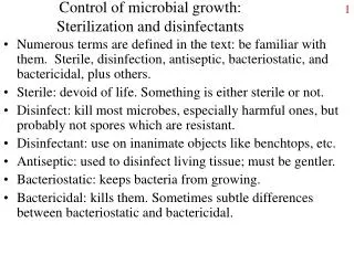 control of microbial growth sterilization and disinfectants