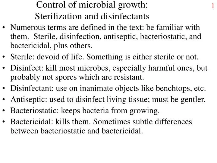 control of microbial growth sterilization and disinfectants