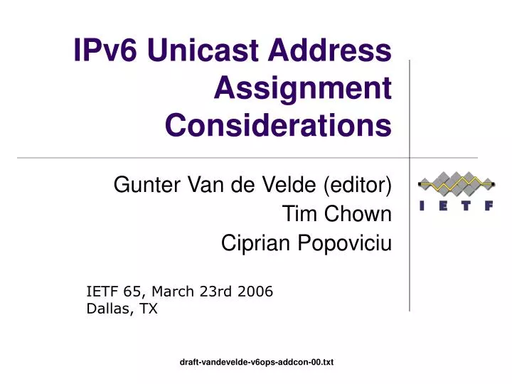 ipv6 unicast address assignment considerations