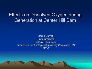 Effects on Dissolved Oxygen during Generation at Center Hill Dam