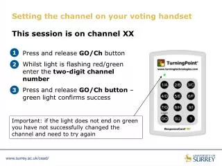 Setting the channel on your voting handset