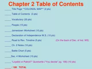 Chapter 2 Table of Contents