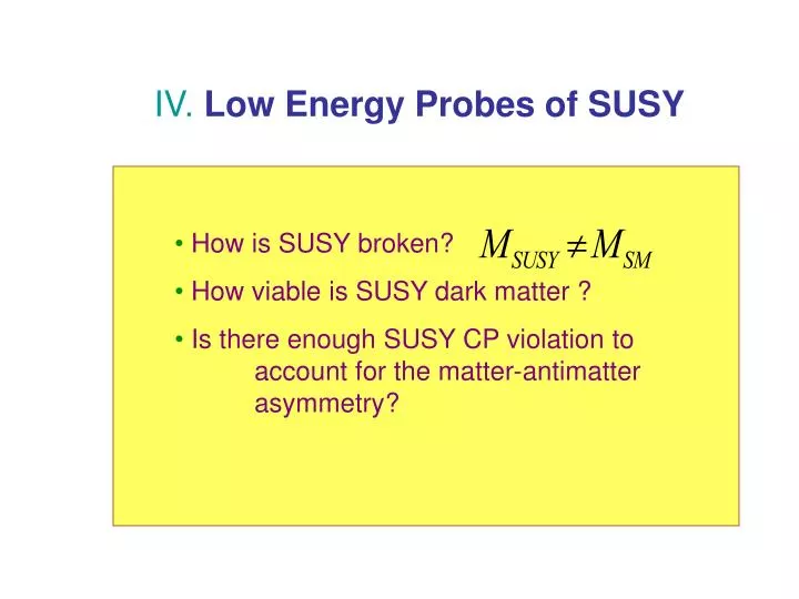 iv low energy probes of susy