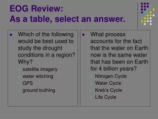 EOG Review: As a table, select an answer.