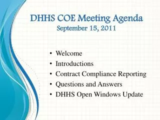 DHHS COE Meeting Agenda September 15, 2011