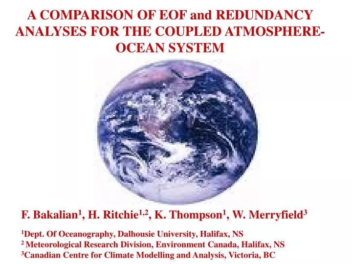 a comparison of eof and redundancy analyses for the coupled atmosphere ocean system